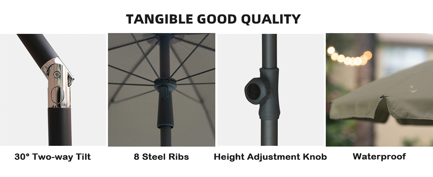 AMMSUN 6.5ft tan waterproof patio umbrella with 30° two-way tilt, height adjustment knob, outdoor umbrella with 8 steel ribs