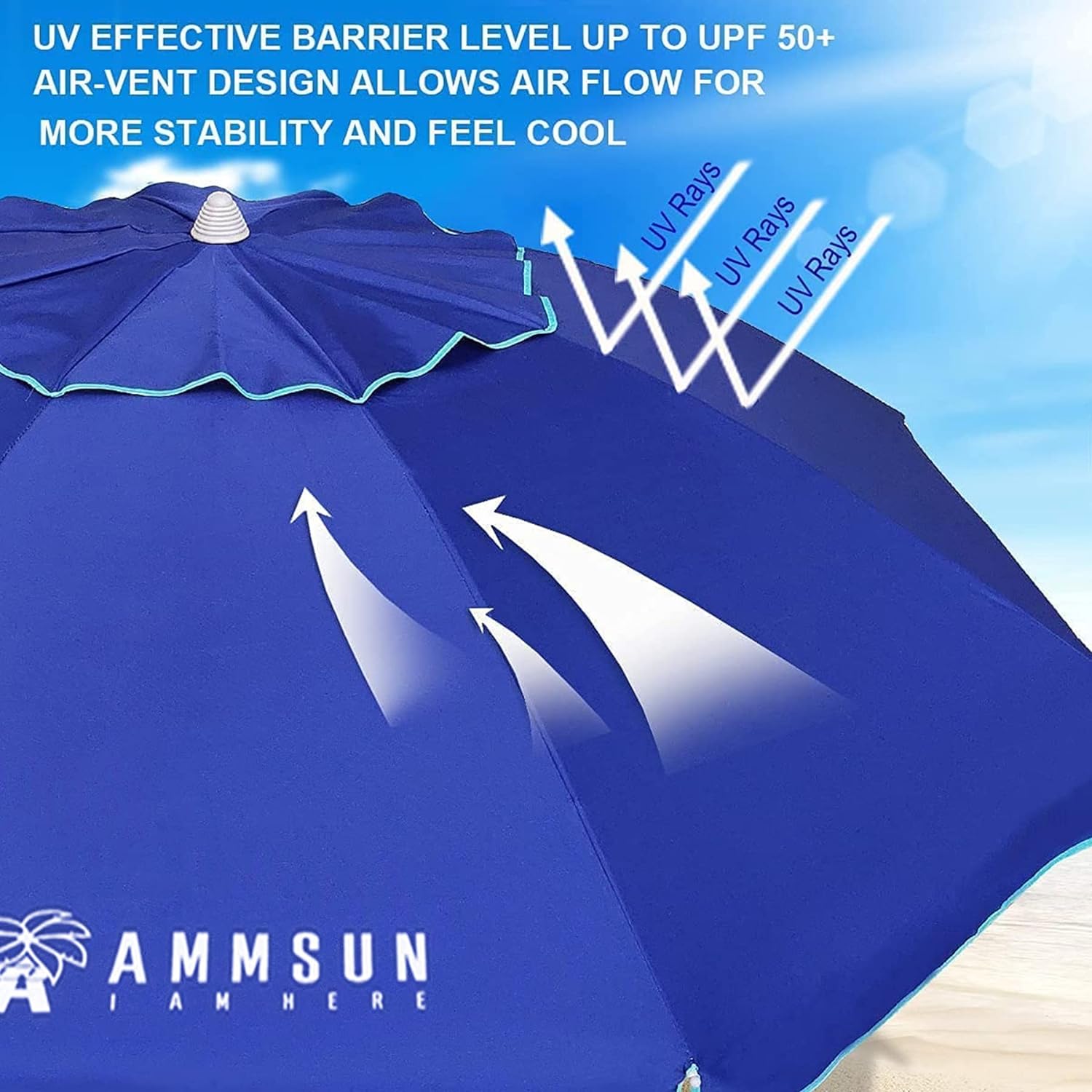 AMMSUN 6.5ft Outdoor  Pool Umbrella Blue