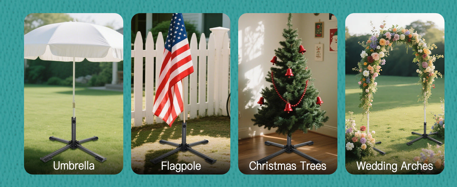 AMMSUN umbrella base outdoor patio for umbrella. flagpole, chaistmas tree and wedding arches