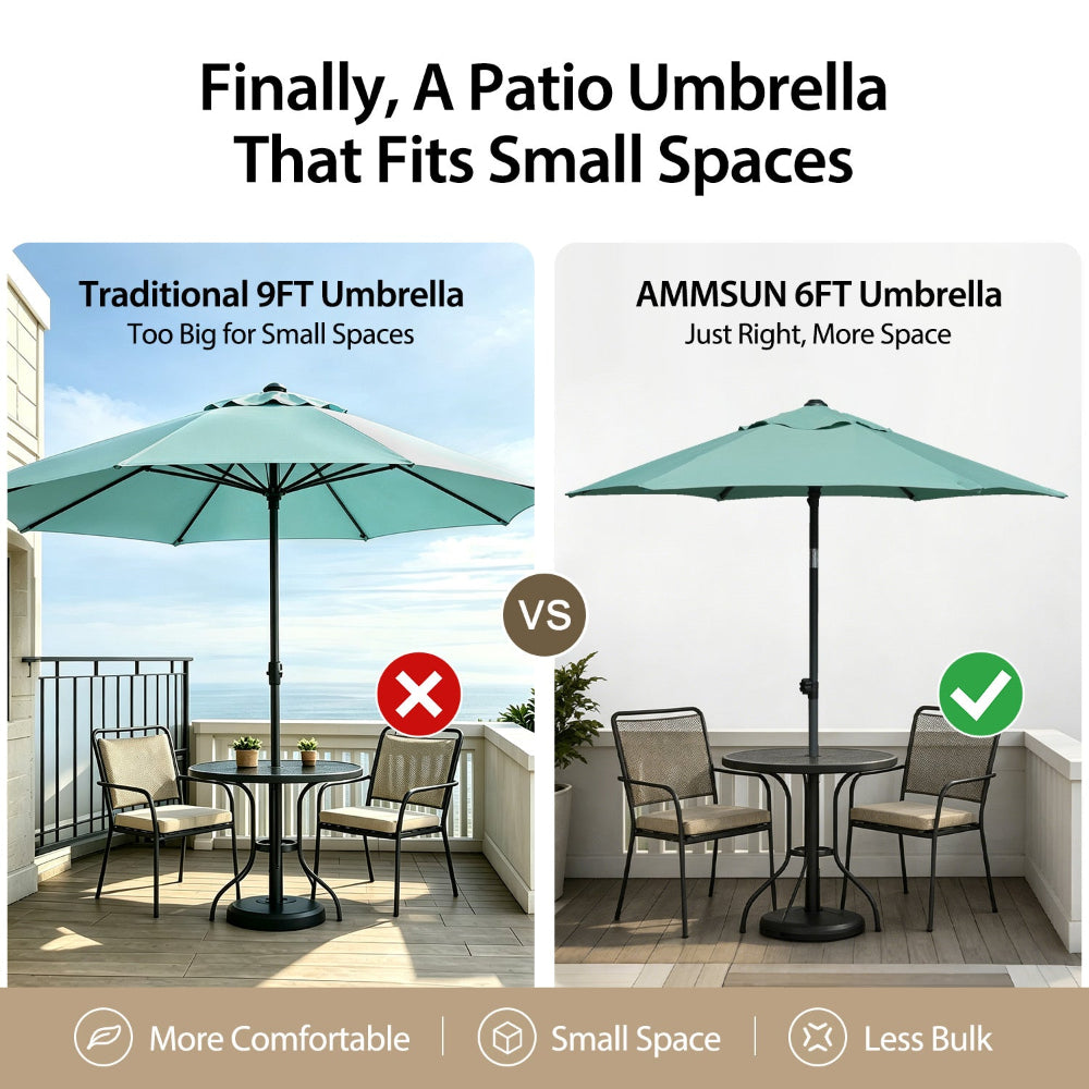 AMMSUN 6ft green outdoor patio backyard umbrella fits for small spaces