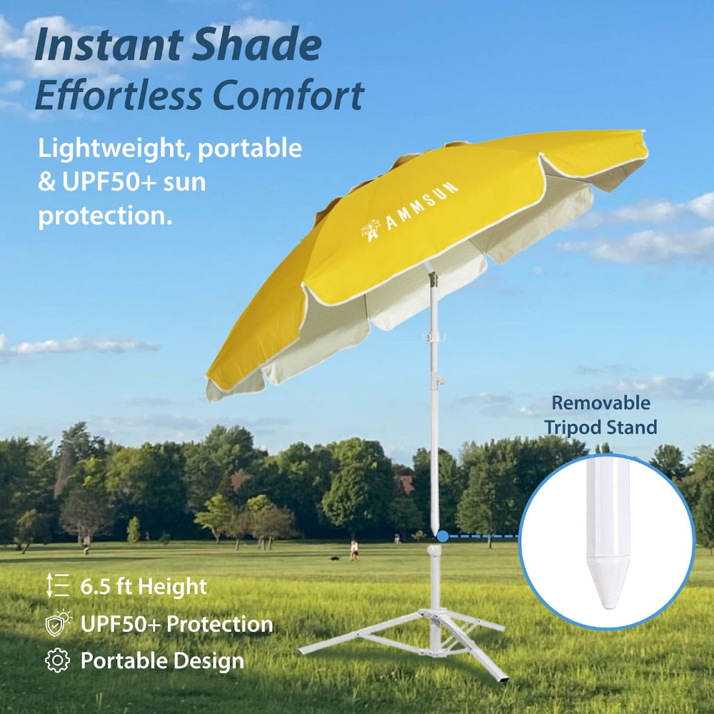 AMMSUN 6.5ft yellow portable sports umbrella with removable tripod stand for outdoor umbrella, with tilt