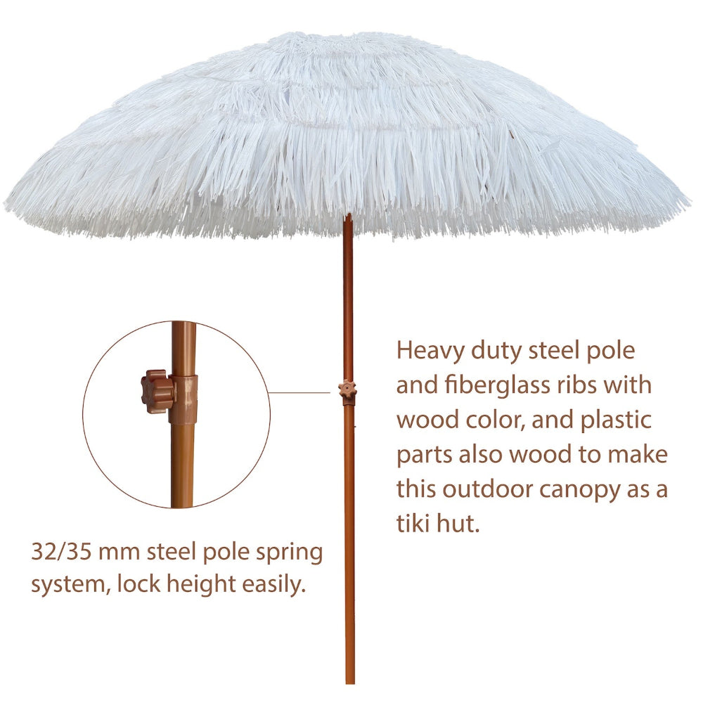 AMMSUN 7.5ft white tiki hut style umbrella outdoor patio has 32/35mm steel pole with height adjustment