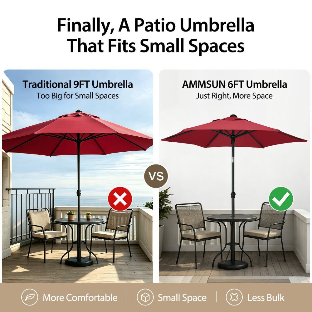 AMMSUN 6ft red patio table umbrella with base for parasol umbrella fits for small spaces