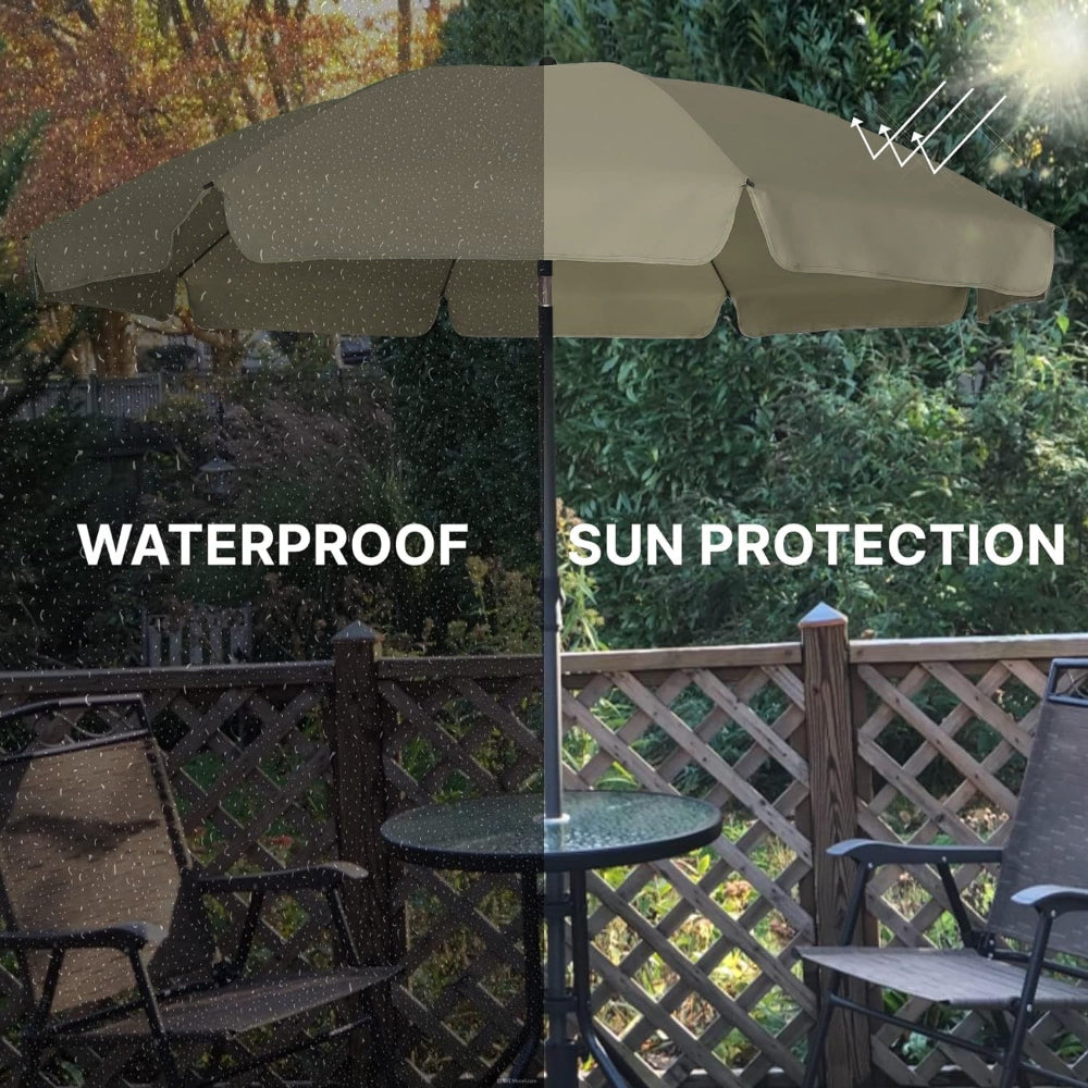 The AMMSUN 6.5ft tan patio umbrellas for backyard umbrella offers UV protection and waterproofing, perfect for outdoors