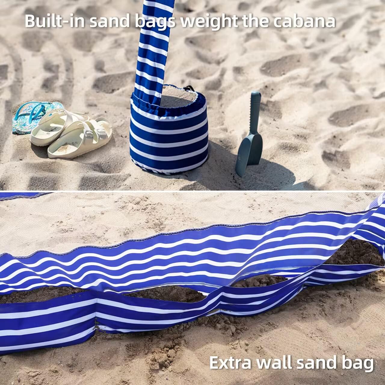 AMMSUN 6.2'×6.2' Beach Cabana With Privacy Sunwall Siesta Stripe