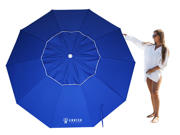 AMMSUN 8ft blue travel beach umbrella with silver coated Polyester fabric for UV rays and waterproof