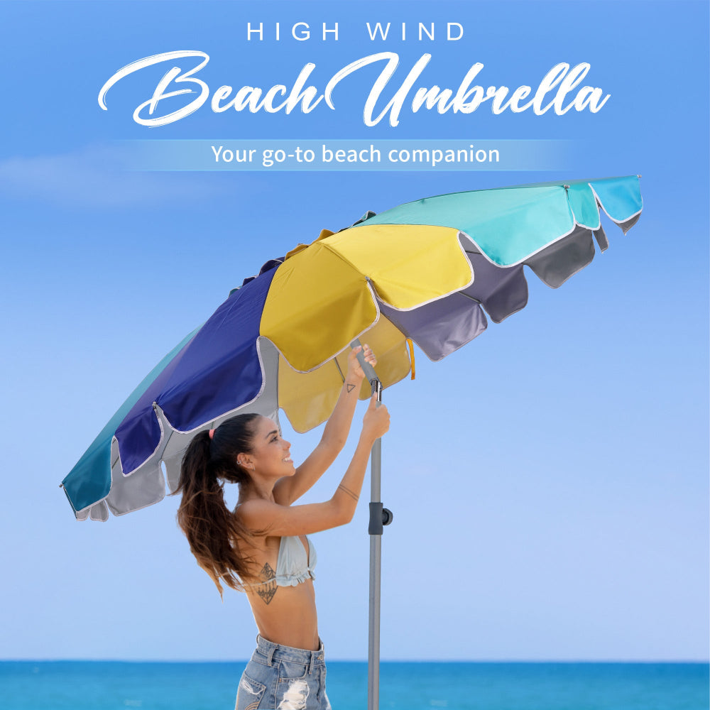 AMMSUN 7.5ft multicolor blue outdoor umbrellas for patio with sand anchor has push tilt