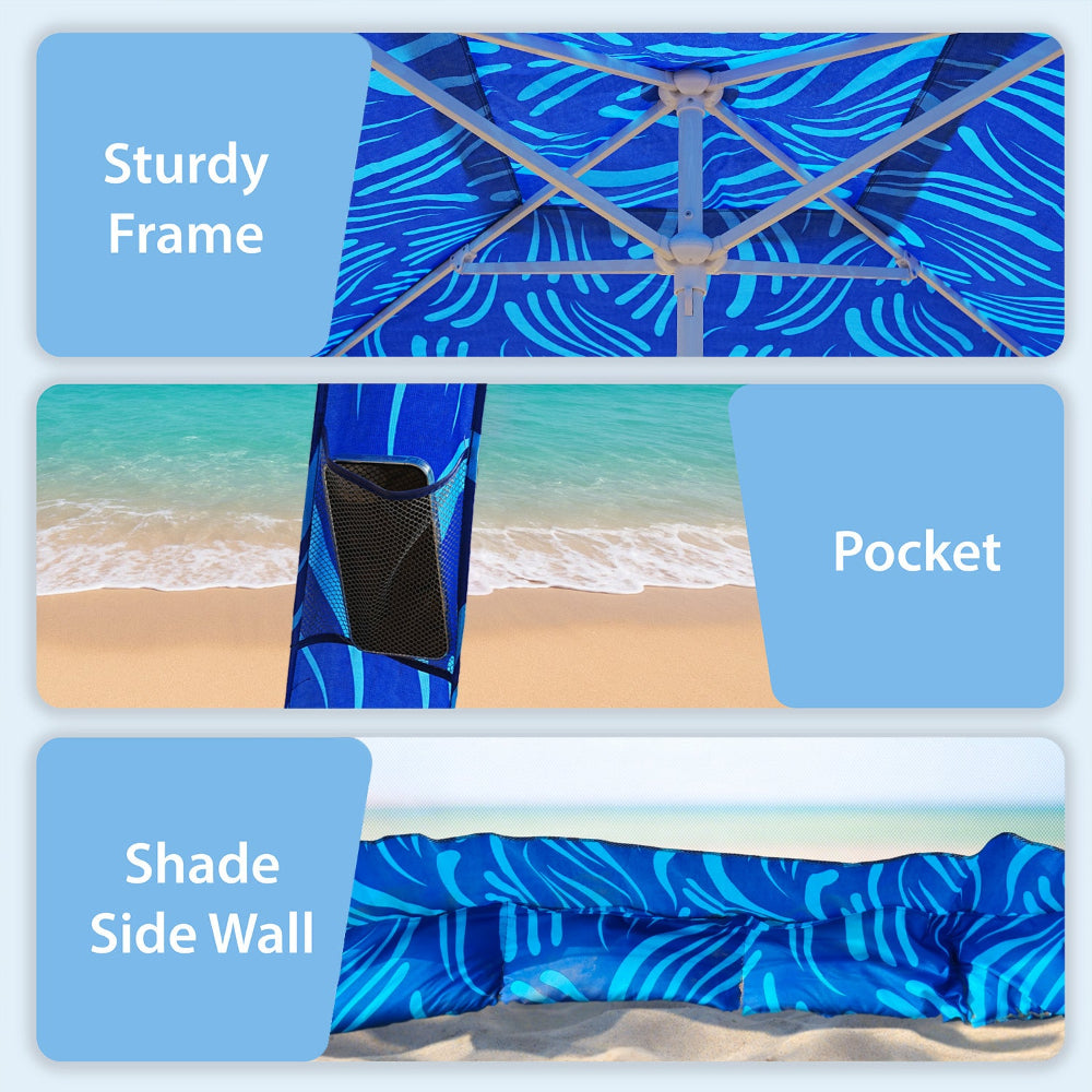 AMMSUN 8'x8' cool cabana beach tent portable shade with side wall has sturdy frame and a pocket on its leg