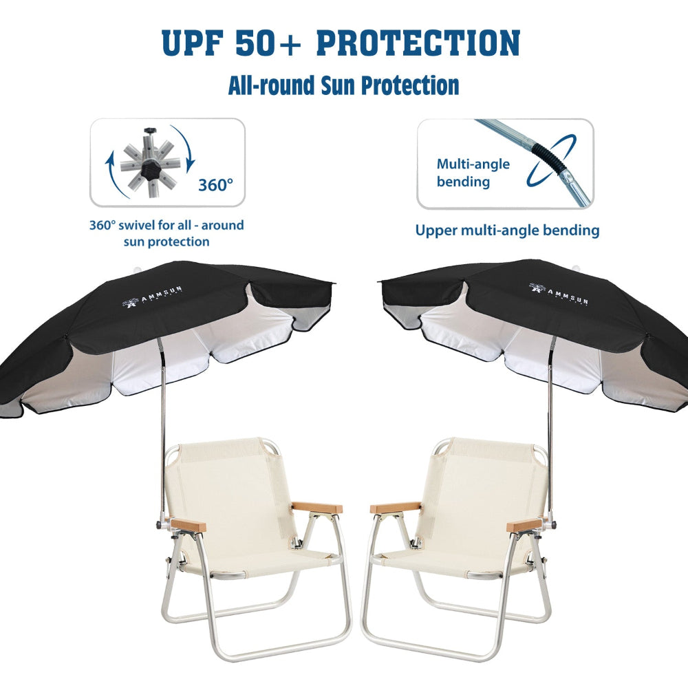 AMMSUN 2 pack black sports brella xl umbrella with clamp has 360 degree swivel and mutil- angle bending function