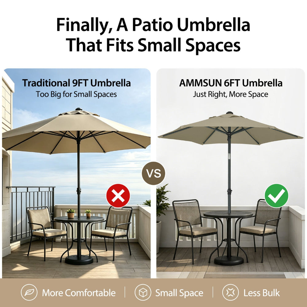 AMMSUN 6ft Khaki umbrellas for patio picnic table fits for small spaces