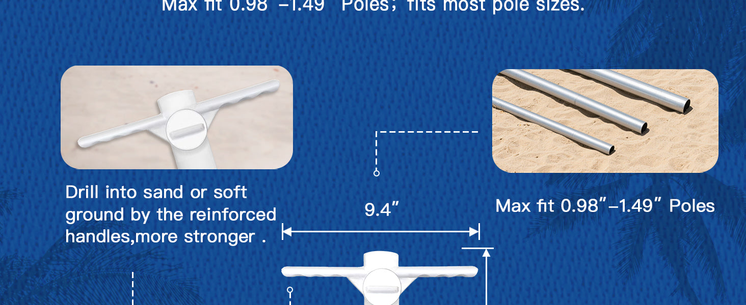 AMMSUN white sand anchor with reinforced handle max fix 0.98-1.49inches poles