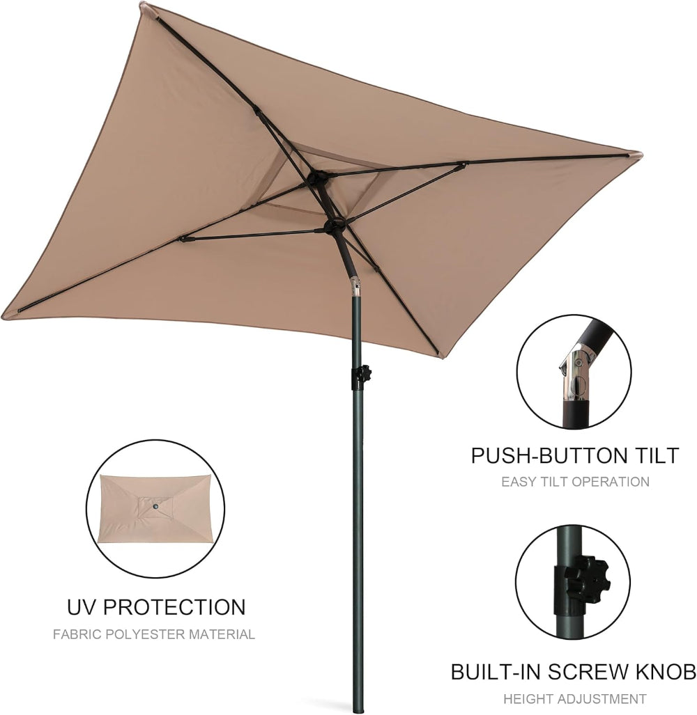 florabest patio umbrella AMMSUN 6.6 x 4.3ft Rectangular Patio Umbrella,Beige