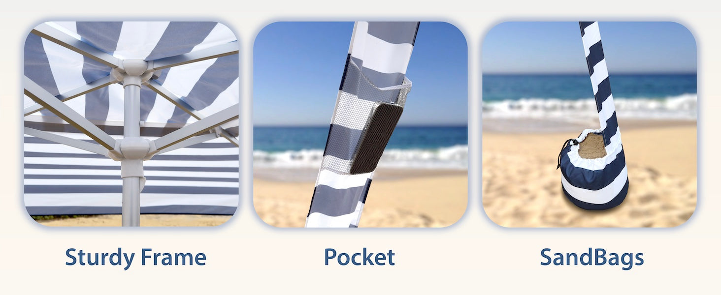 AMMSUN 8'×8' portable beach canopy tent sun shade with privacy sunwall and stury frame has pocket and sandbags