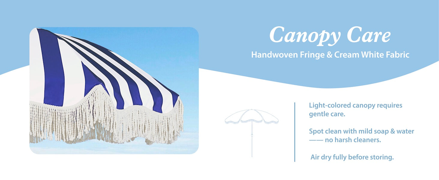 AMMSUN 6.5ft navy stripes table umbrella outdoor patio with handwoven fringe