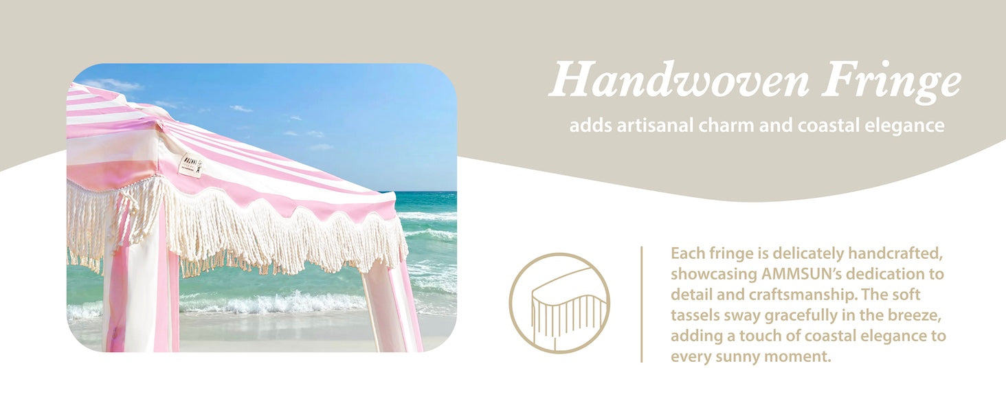 AMMSUN pink stripes 6ft x 6ft beach canopy has handwoven fringe 