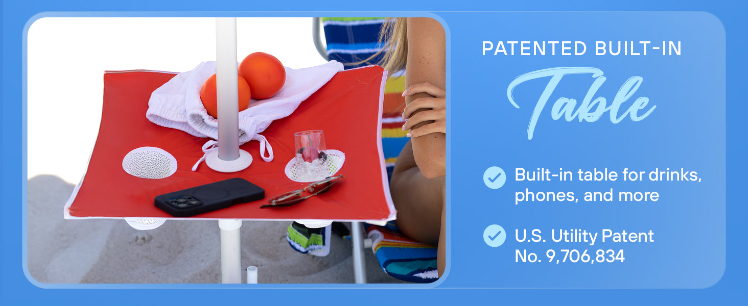 Portable built-in table for AMMSUN 7ft travel beach umbrella with sand anchor