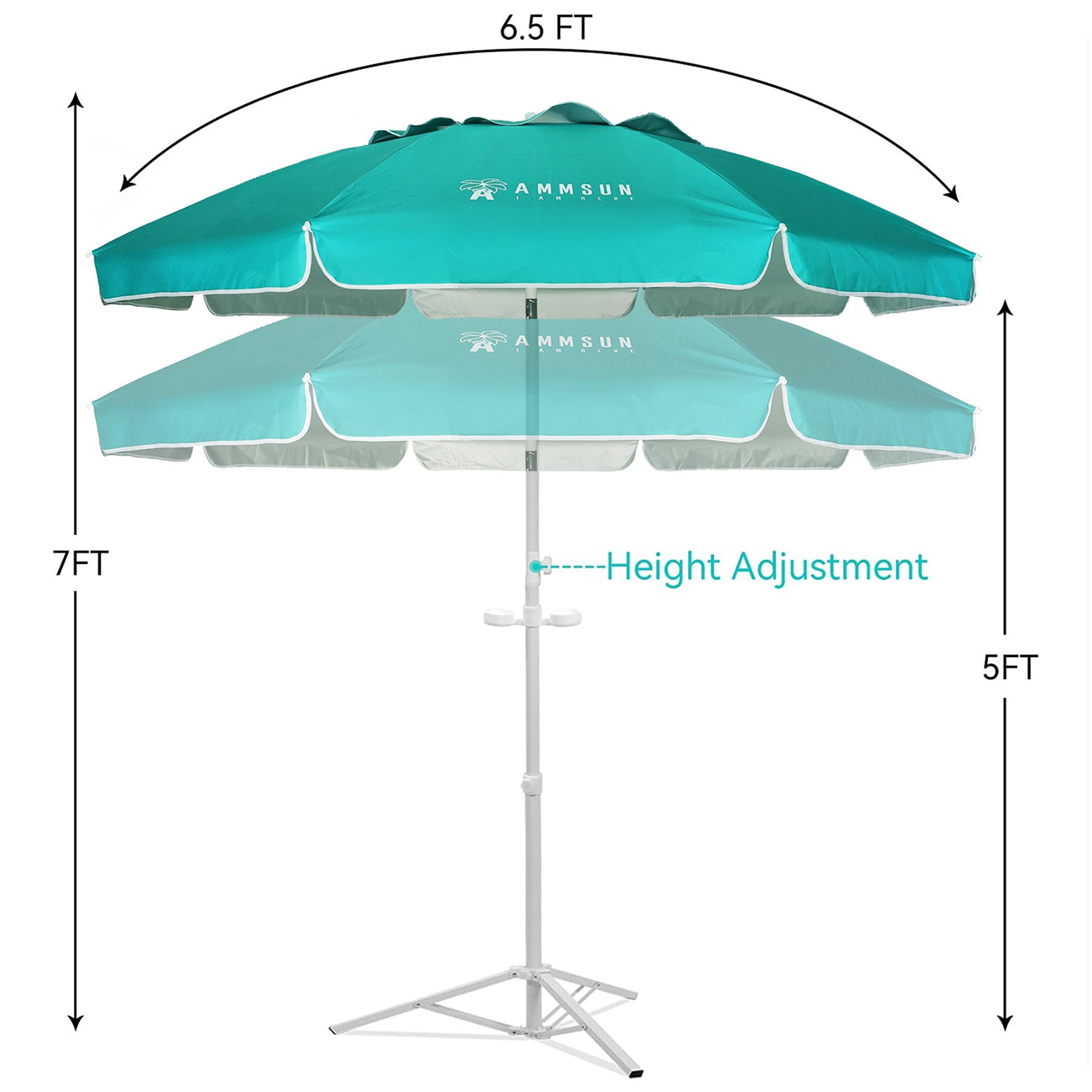 AMMSUN 6.5ft Lightweight Portable Sports Umbrella with Stand Turquoise
