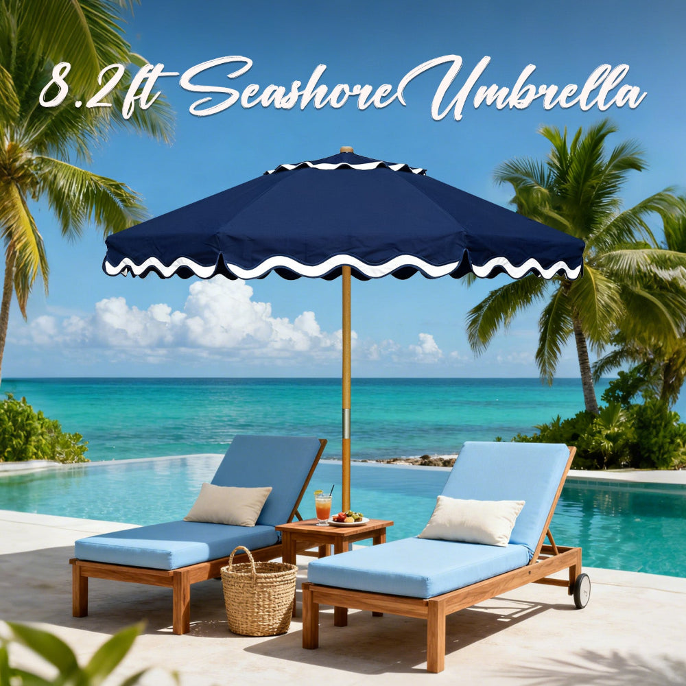 AMMSUN navy blue umbrella outdoor patio with pulley system for beach market umbrella, providing shade on poolside