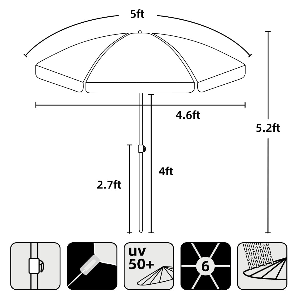 AMMSUN 5ft Beach Camping Garden Outdoor Kid Umbrella Green Grab