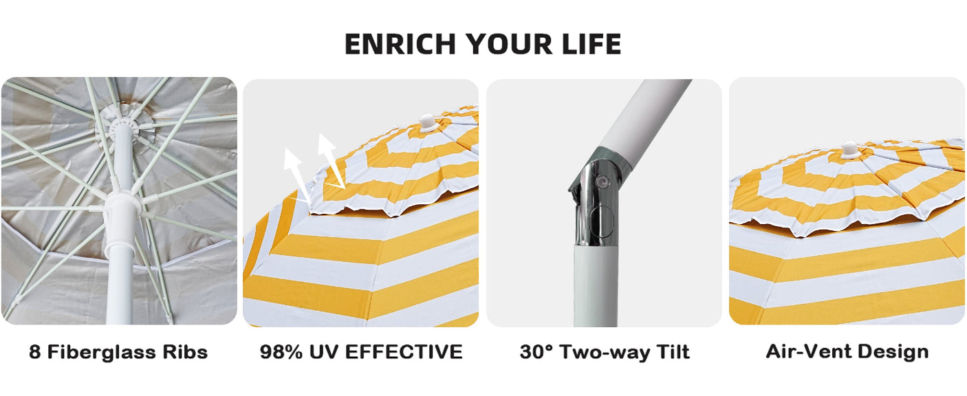 AMMSUN 6.5ft portable umbrella with stand, lightweight sports umbrella with air-vent and 8 fiberglass ribs, tilt