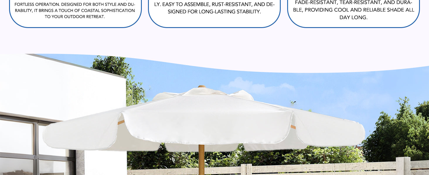 AMMSUM Antique White pool umbrella for inside of pool for patio against a blurred green background