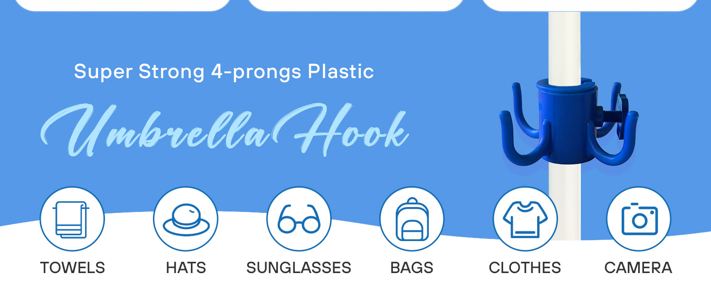 AMMSUN blue plastic hook with 4-prongs for umbrella beach necessities, towel. hats and bags