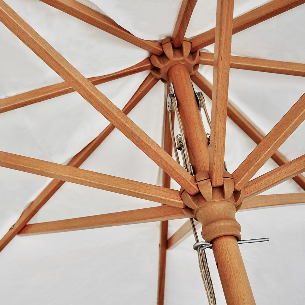 AMMSUN 8.5ft white pool umbrellas outdoor with pulley lift for yard umbrella has 8 wooden ribs