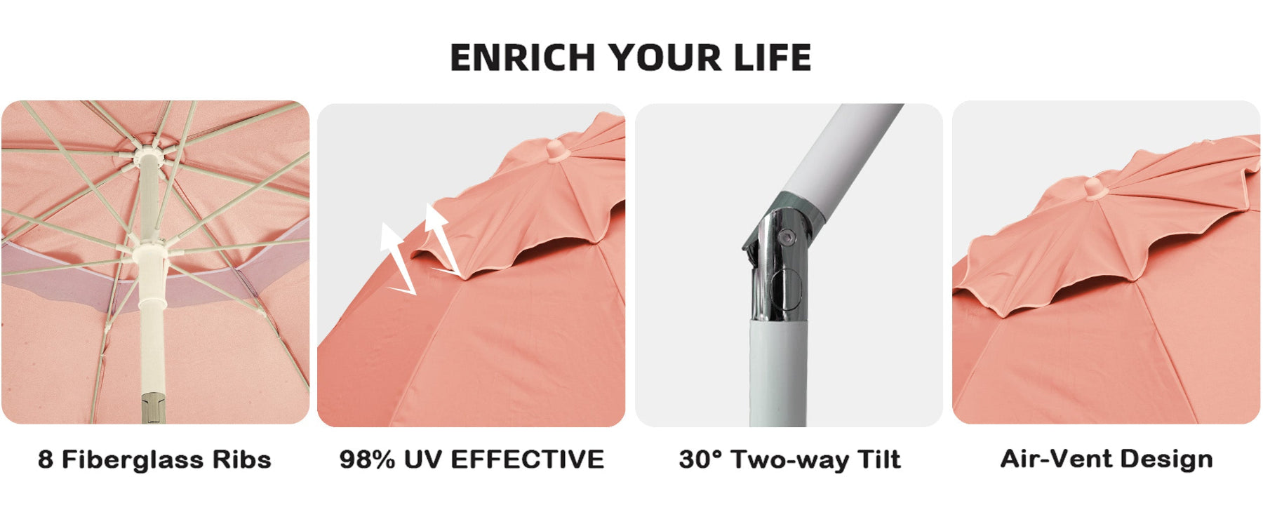 AMMSUN 6.5ft portable umbrella with stand, lightweight sports umbrella with air-vent and 8 fiberglass ribs, tilt for sun blocking