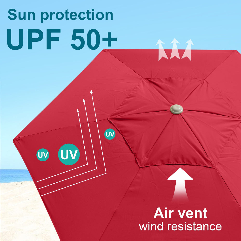AMMSUN 8ft red windproof beach umbrellas for sand made of uv protection and waterproof fabric with beach umbrella sand anchor