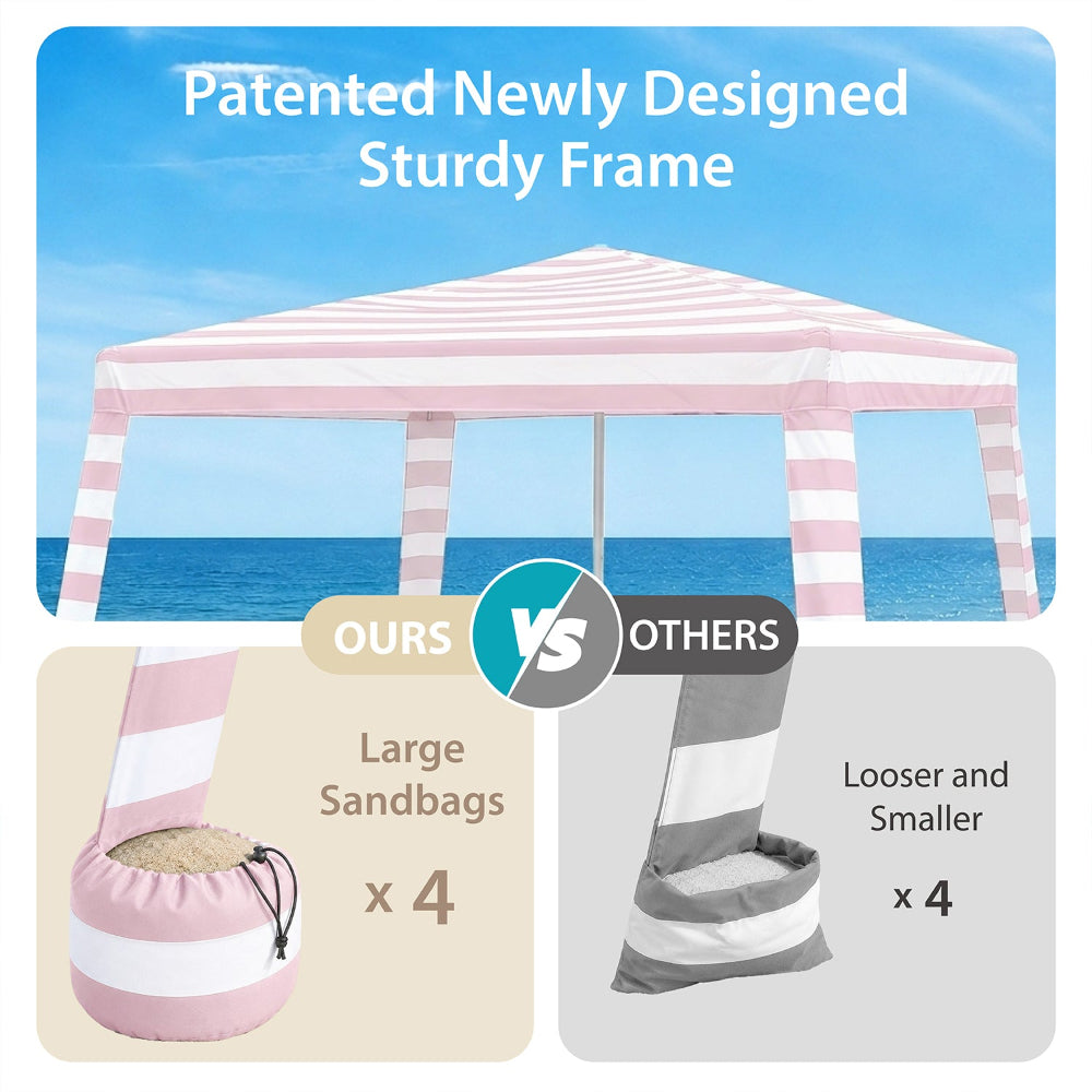 AMMSUN pink beach canopy 8x8 beach cabana has patented sturdy frame for more stability
