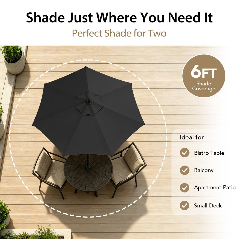 AMMSUN 6ft Patio Table Umbrella,Black picnic table umbrellas for outside - AMMSUN Beach Umbrella