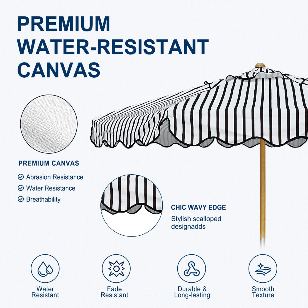 AMMSUN 8.2FT patio umbrella wood pole with pulley lift for garden yard pool has water-resistant canvas