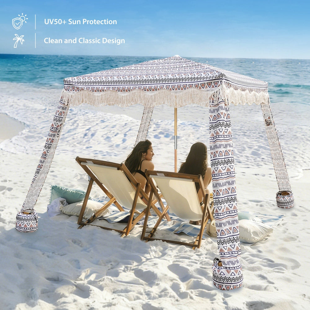 AMMSUN 7'×7' Bobo Beach Cabana with Fringe, Tan