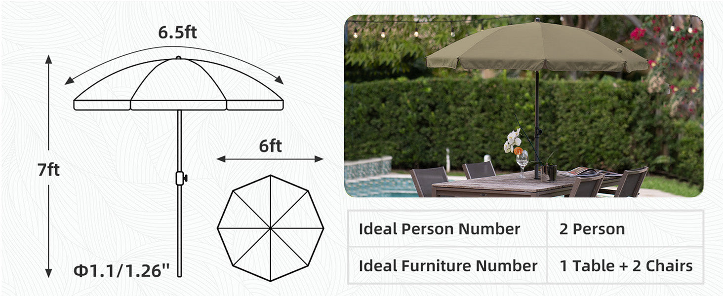 AMMSUN 6.5ft tan patio balcony umbrella for apartments in 7ft tall for patio umbrella table, 2 person