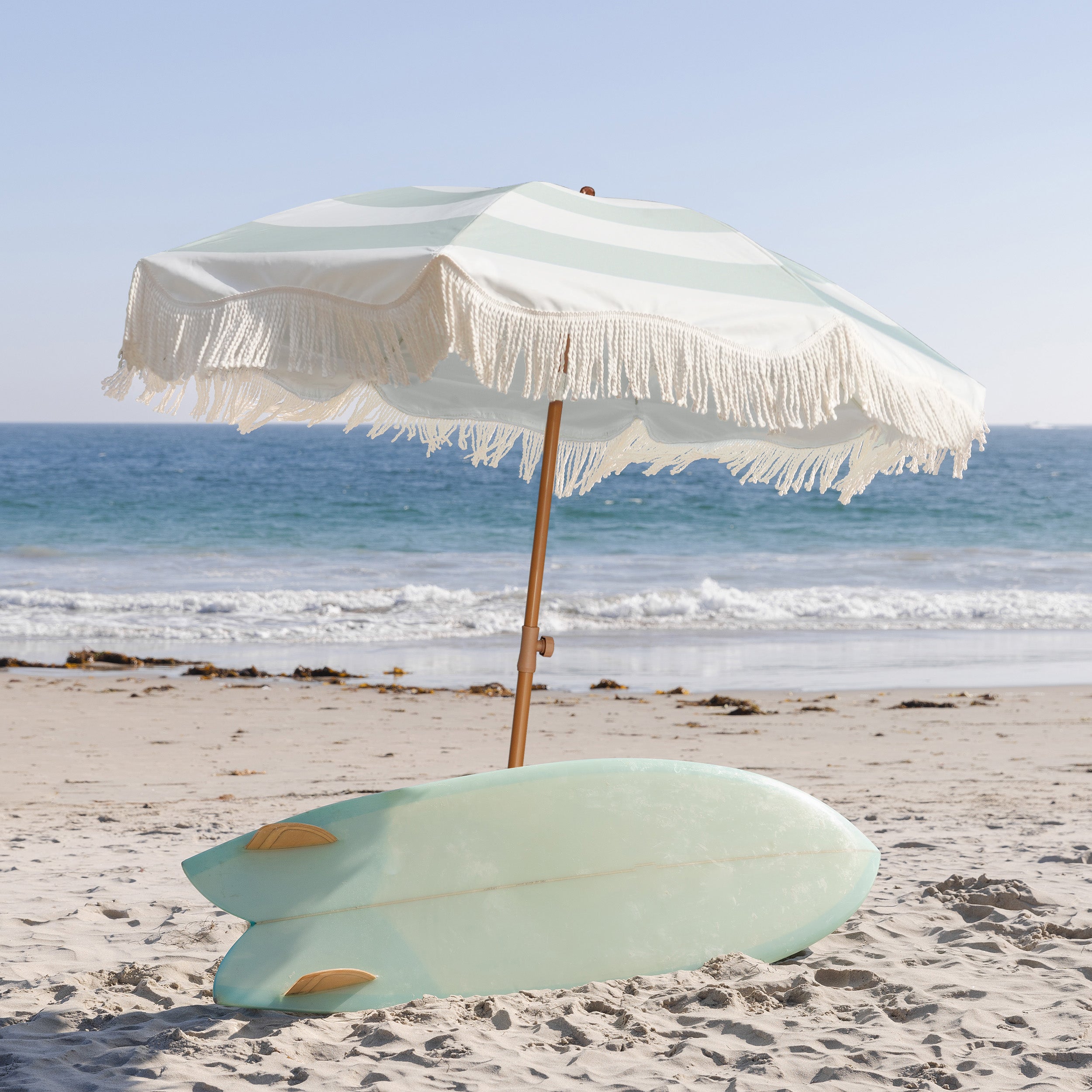 AMMSUN 6.5ft Boho Fringe Beach Umbrella Vintage Green