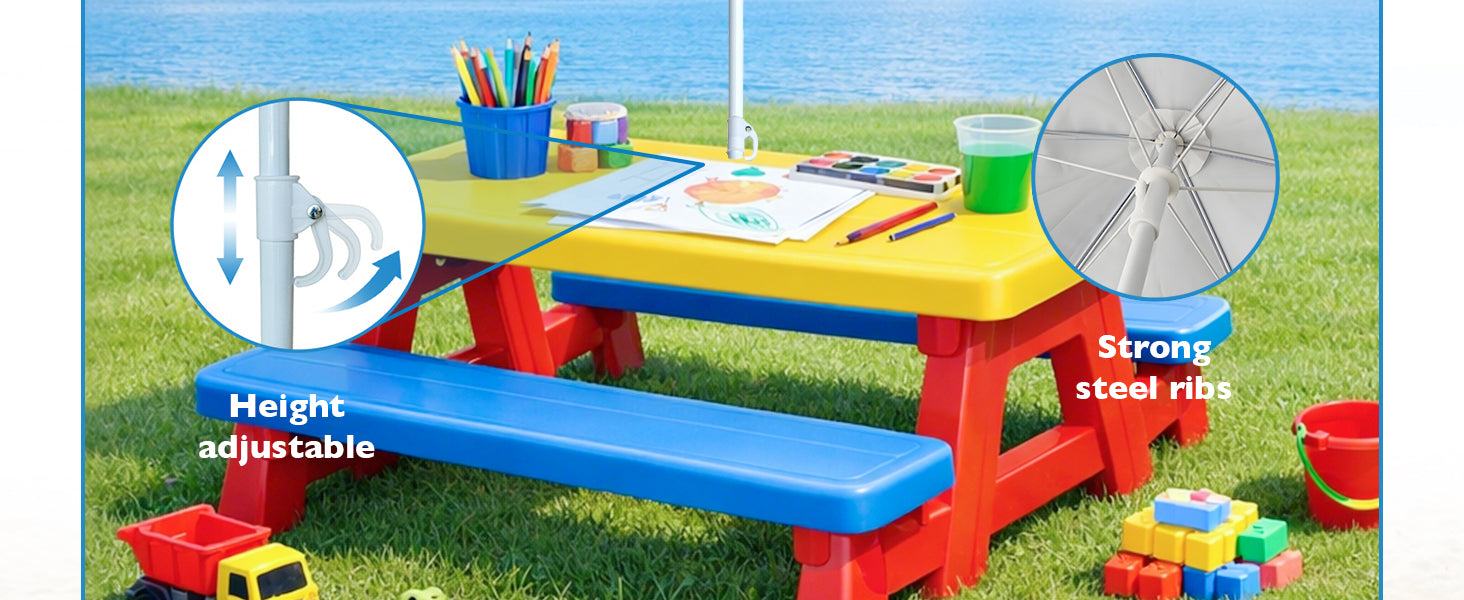 AMMSUN 5ft sky blue waterproof and uv protection kids patio umbrella for picnic table