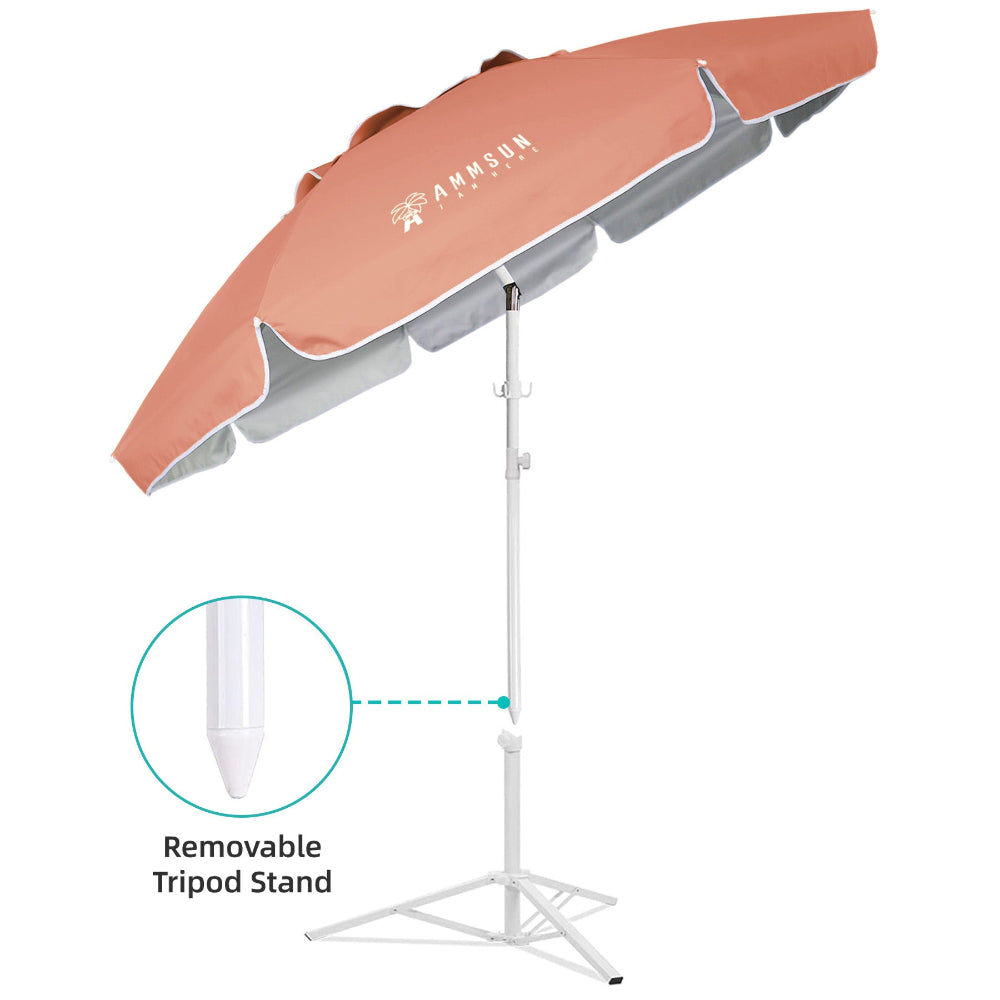 AMMSUN 6.5ft peach pink portable umbrella for sports umbrella with a removable tripod stand, creating an elegant outdoor accessory.