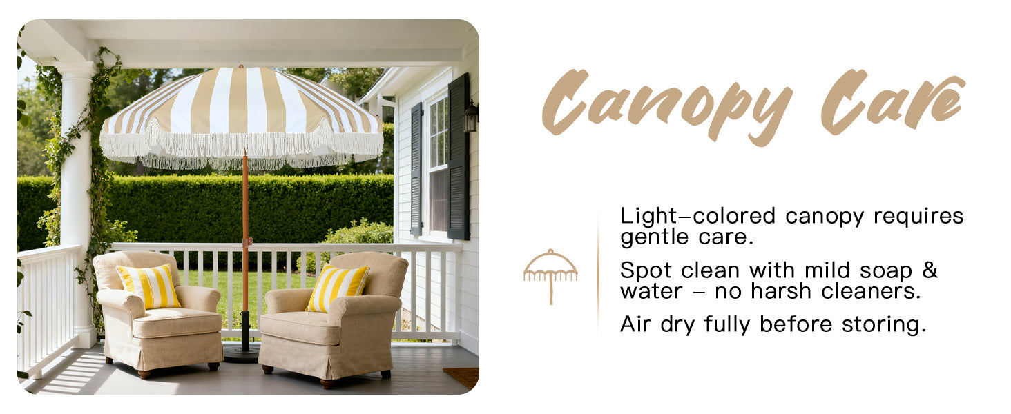 AMMSUN 7ft beige stripes wedding umbrella with fringe for outdoor umbrellas for patio on a porch