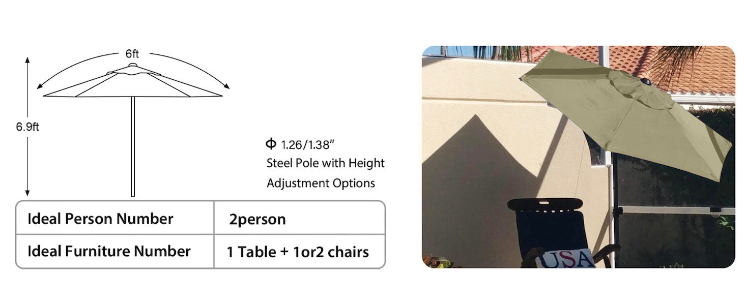 AMMSUN 5.8ft khaki balcony umbrella for apartments patio is ideal for 2 person