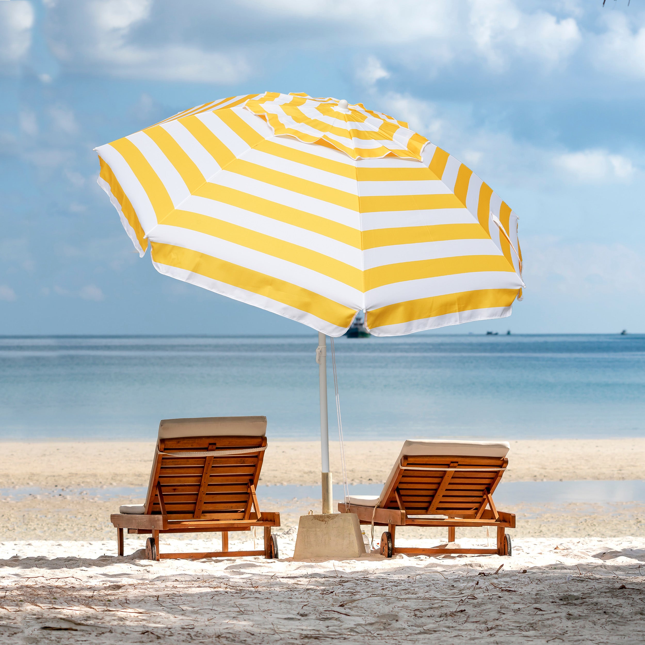 AMMSUN 6.5ft Outdoor Beach Umbrella Yellow stripe