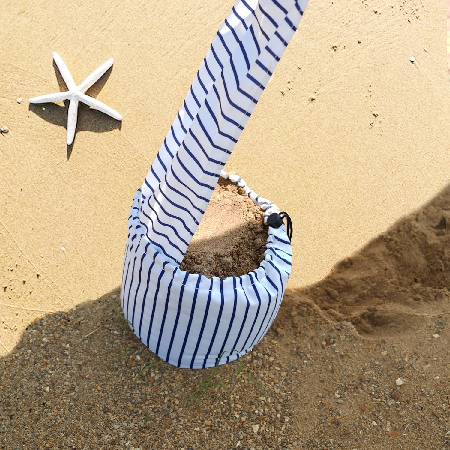 AMMSUN 6'×6' Bobo Beach Cabana with Fringe Blue Stripes
