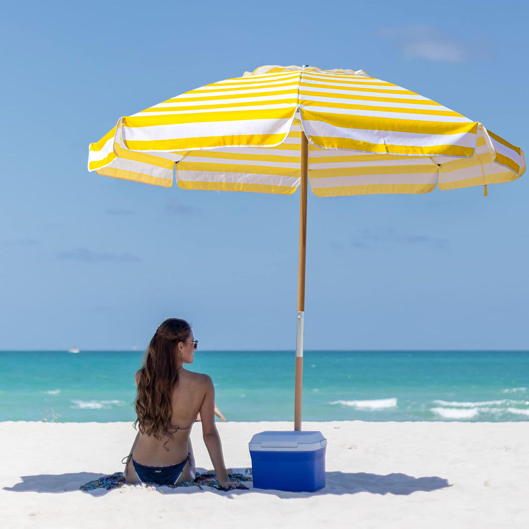 7.5 ft yellow patio umbrella AMMSUN 7.5ft Commercial Grade Beach Umbrella,Yellow Stripes