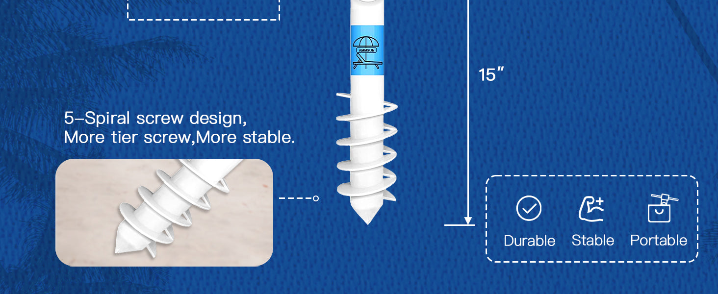 AMMSUN white sand anchor with reinforced handle has five tier screw
