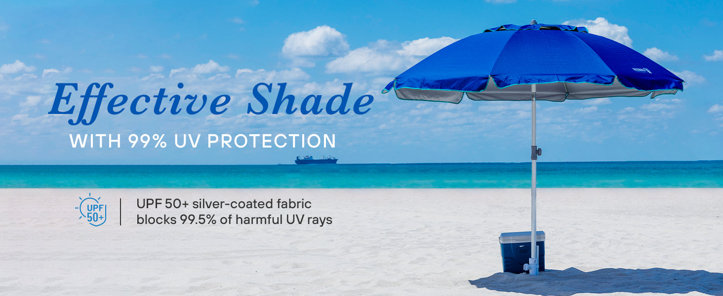 AMMSUN 6.5ft Outdoor Umbrella with sand anchor,Solid Blue