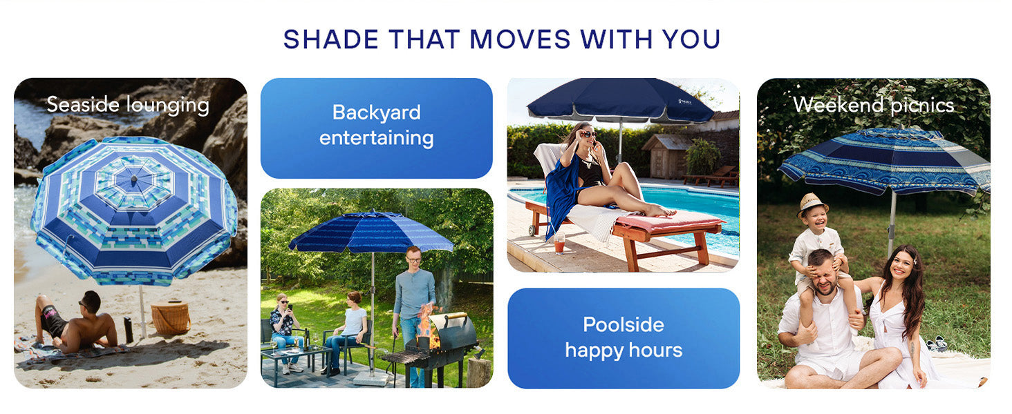 AMMSUN 7ft uv umbrella for beach with sand anchor fits for seaside, backyard, poolside and picnic