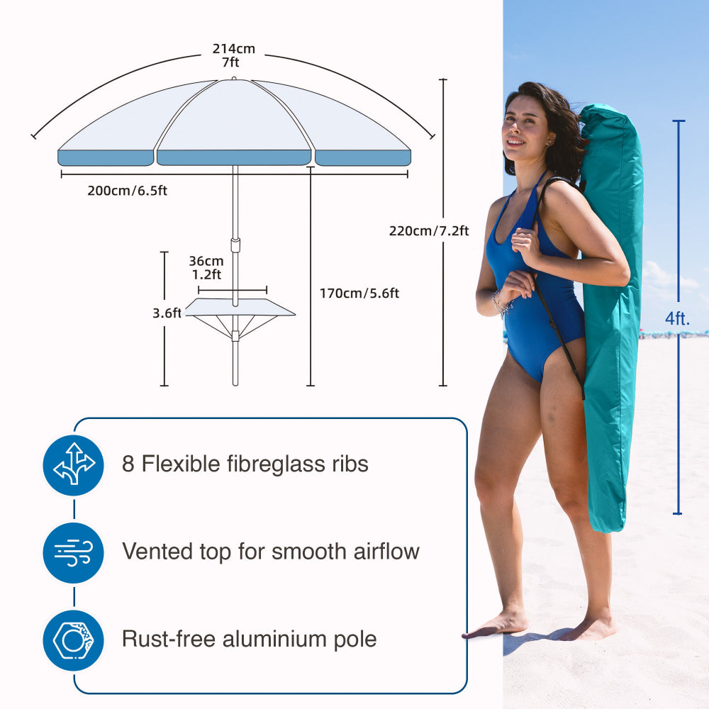 AMMSUN 7ft beach umbrellas for sand heavy duty wind portable, built-in table and has 8 strong ribs. Tommy bahama beach umbrella, Portable beach umbrella