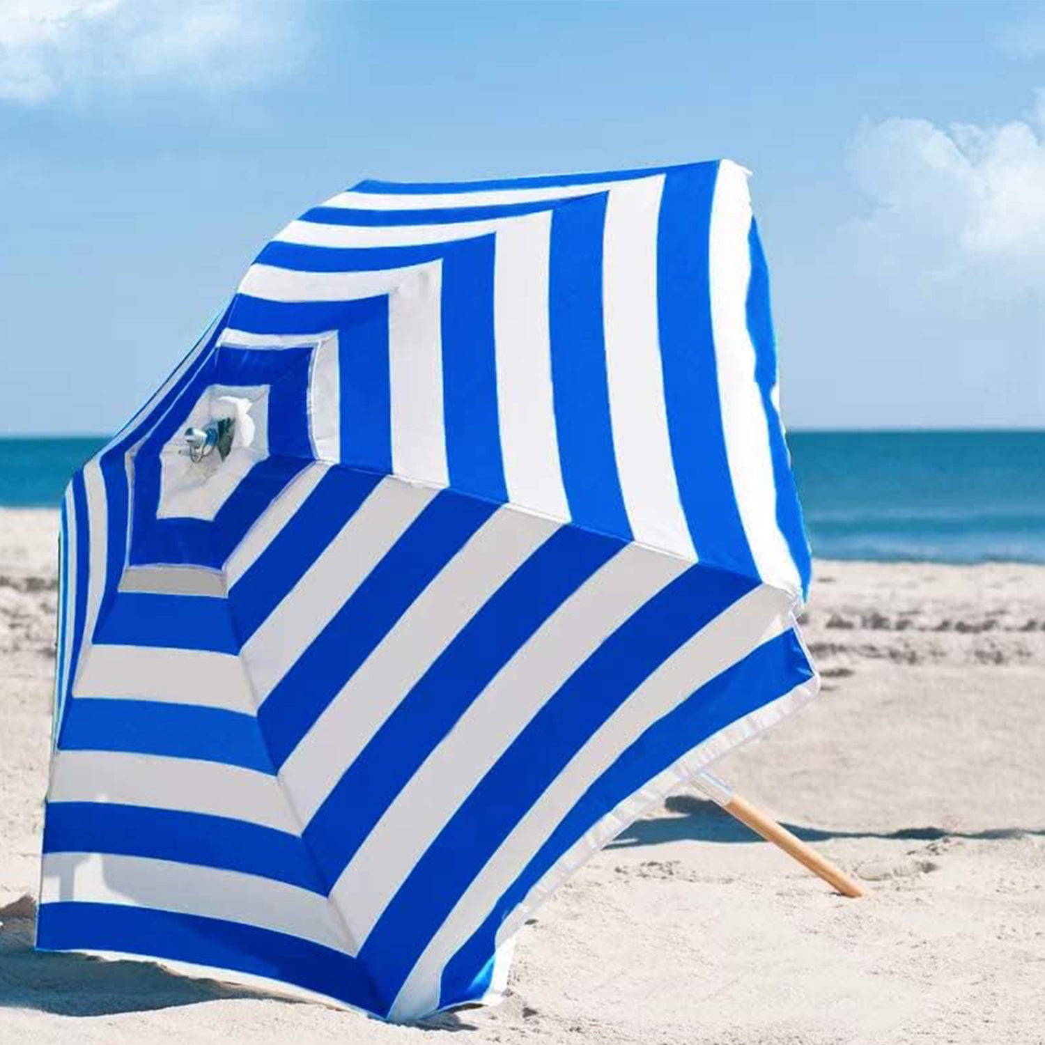 AMMSUN 7.5ft Commercial Grade  Beach Umbrella Blue Strips