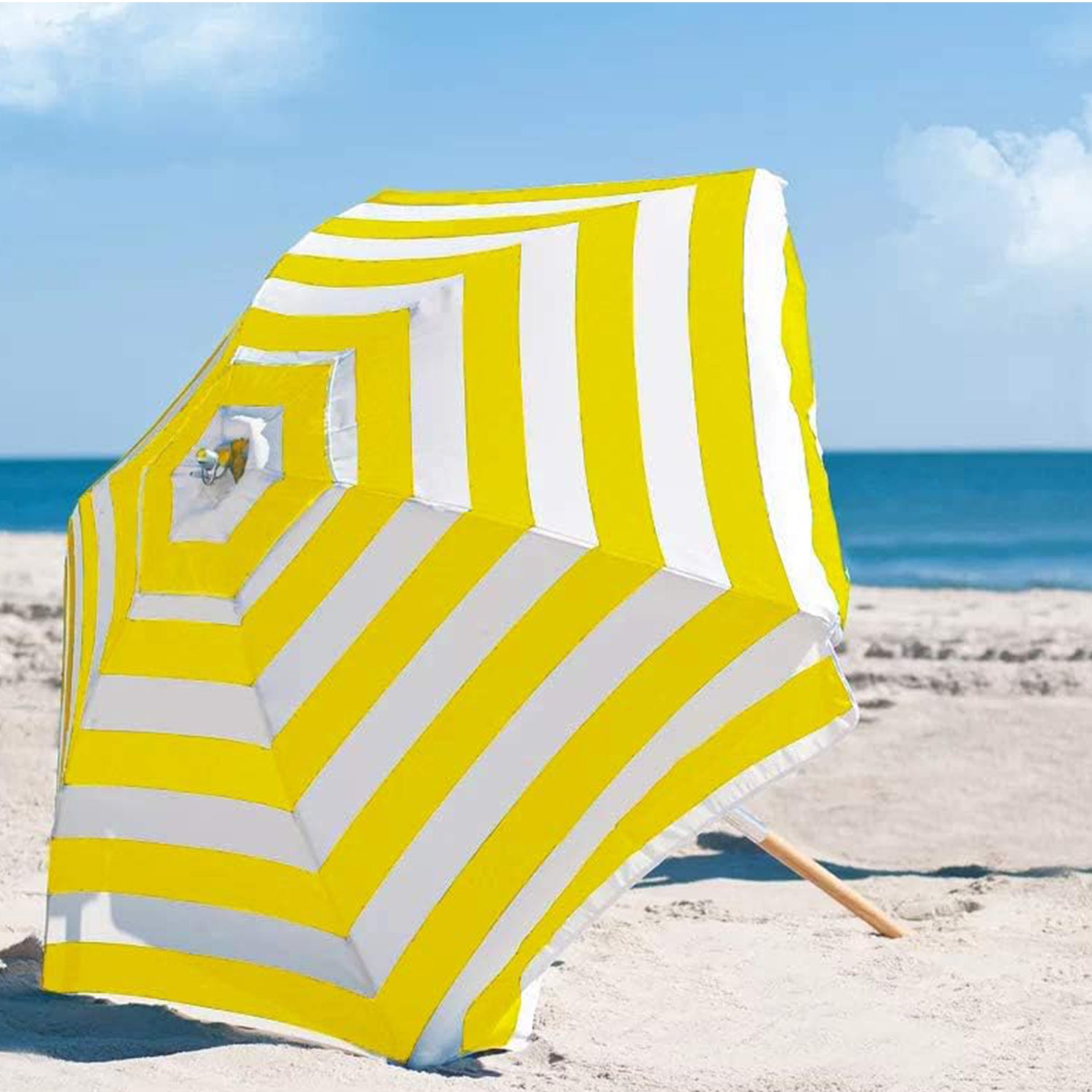 AMMSUN 7.5ft Commercial Grade Beach Umbrella Yellow Strips