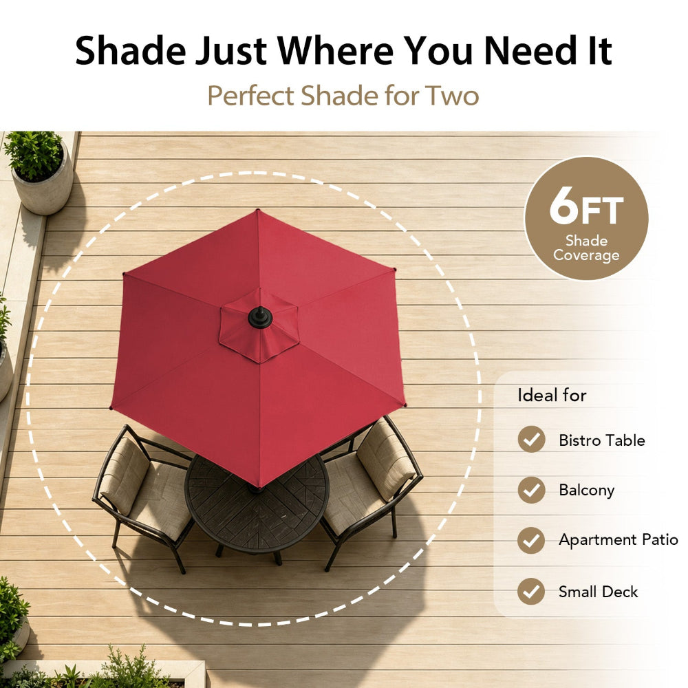 AMMSUN 6ft red sun blocking umbrella has polyester material fabric with sun protection index up to UPF50+