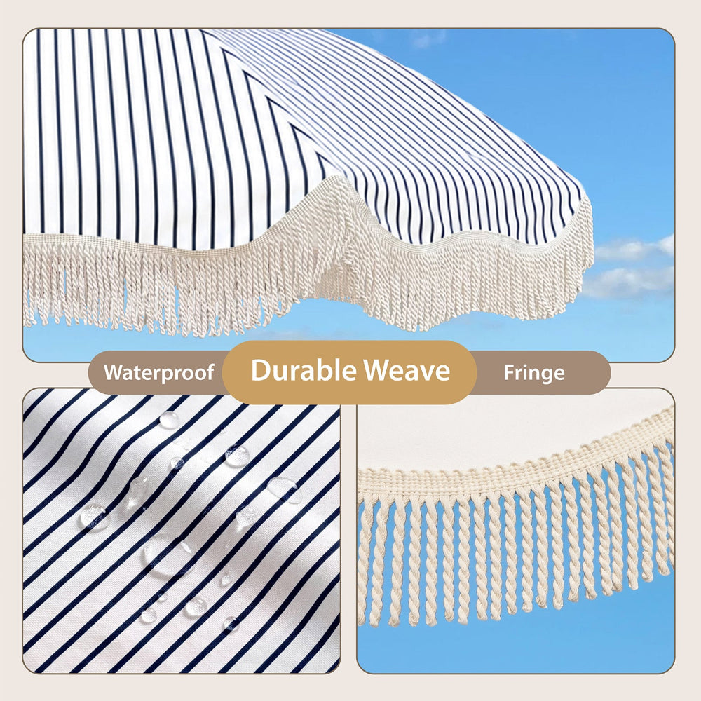 AMMSUN 6.5ft navy blue stripes outdoor umbrellas for patio has durable finge and waterproof fabric